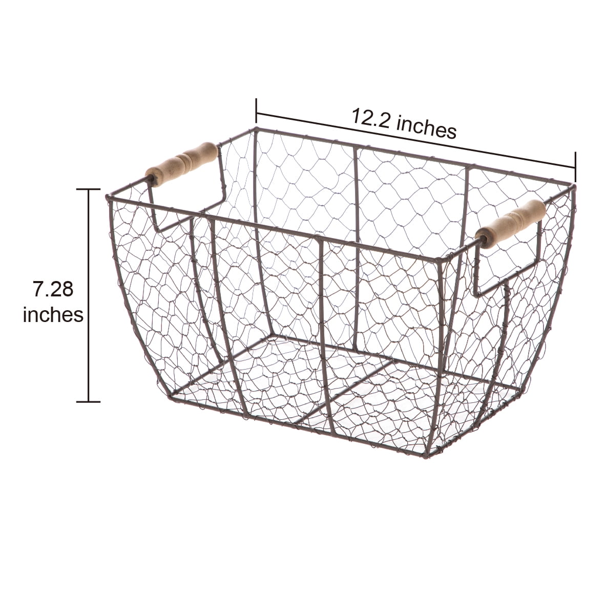 Mainstays Decorative Brown Chicken Wire Basket with Wood Handles. 12.2x8x7.28