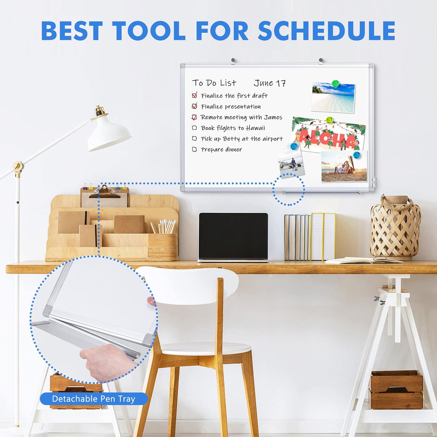 Maxtek Magnetic White Board 36 x 24 Dry Erase Board Wall Mounted,3' x 2' Marker Whiteboard with Pen Tray for School, Home, Office, Silver Aluminum Frame