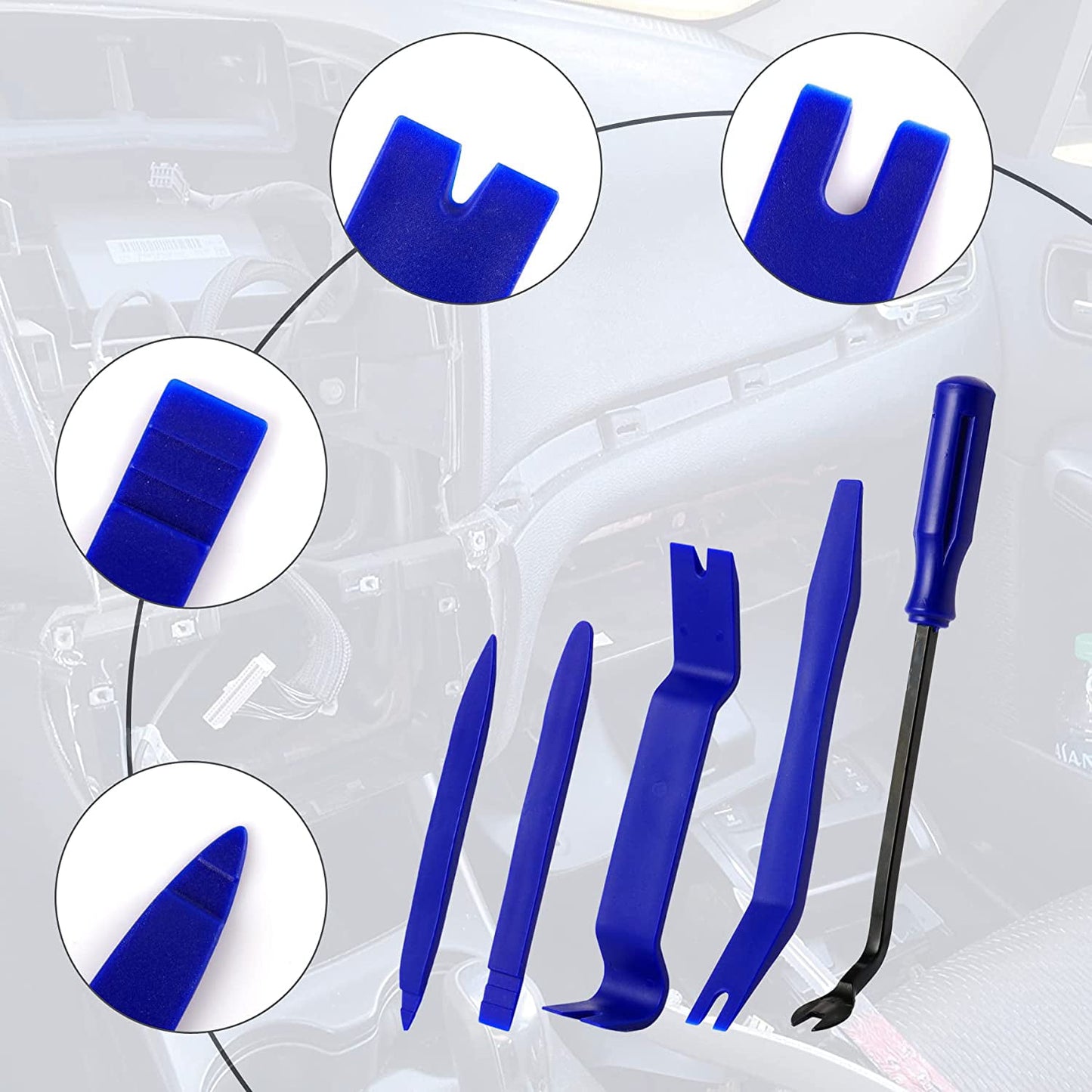 5 pcs Auto Trim Removal Tool Kit, Interior Door Panel Clip Fastener Removal Set for Vehicle Dash Radio Audio Installer, Blue
