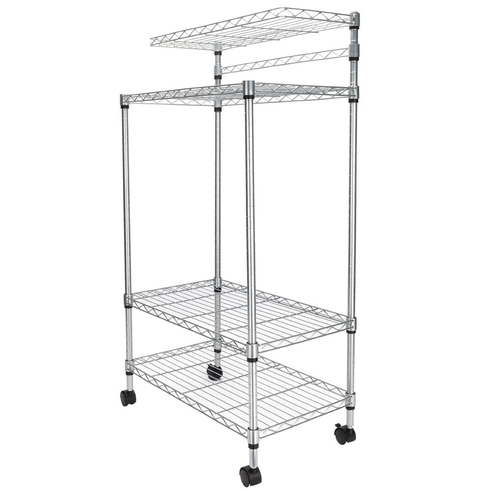 4 Tiers Adjustable Kitchen Cart Island on Wheels, Rolling Microwave Oven Stand Baker's Rack with Storage Shelves, Kitchen Storage Rack Organizer