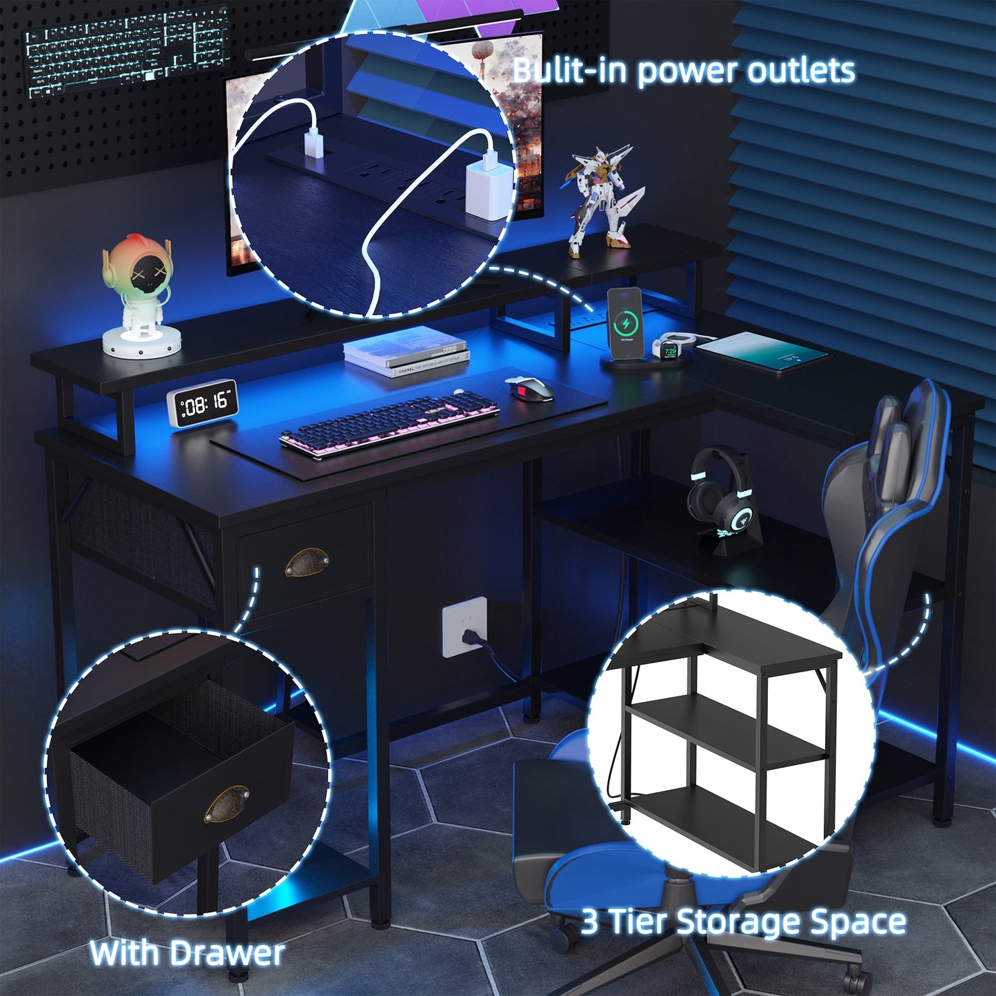 Walsunny L Shaped 55 inch Home Office Desks, Writing Gaming Desk Large Work Desk Study Workstation, Laptop Stand for Desk Grey