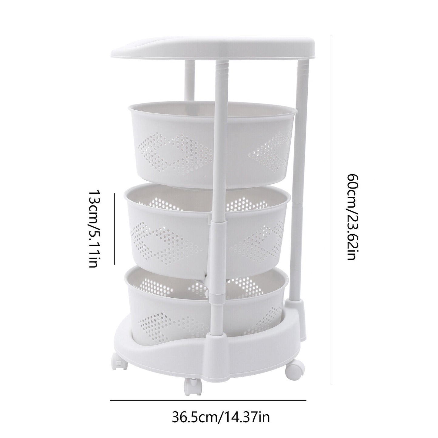 Multi-Layer Rotatable Baskets Kitchen Rack Rolling Storage Cart White