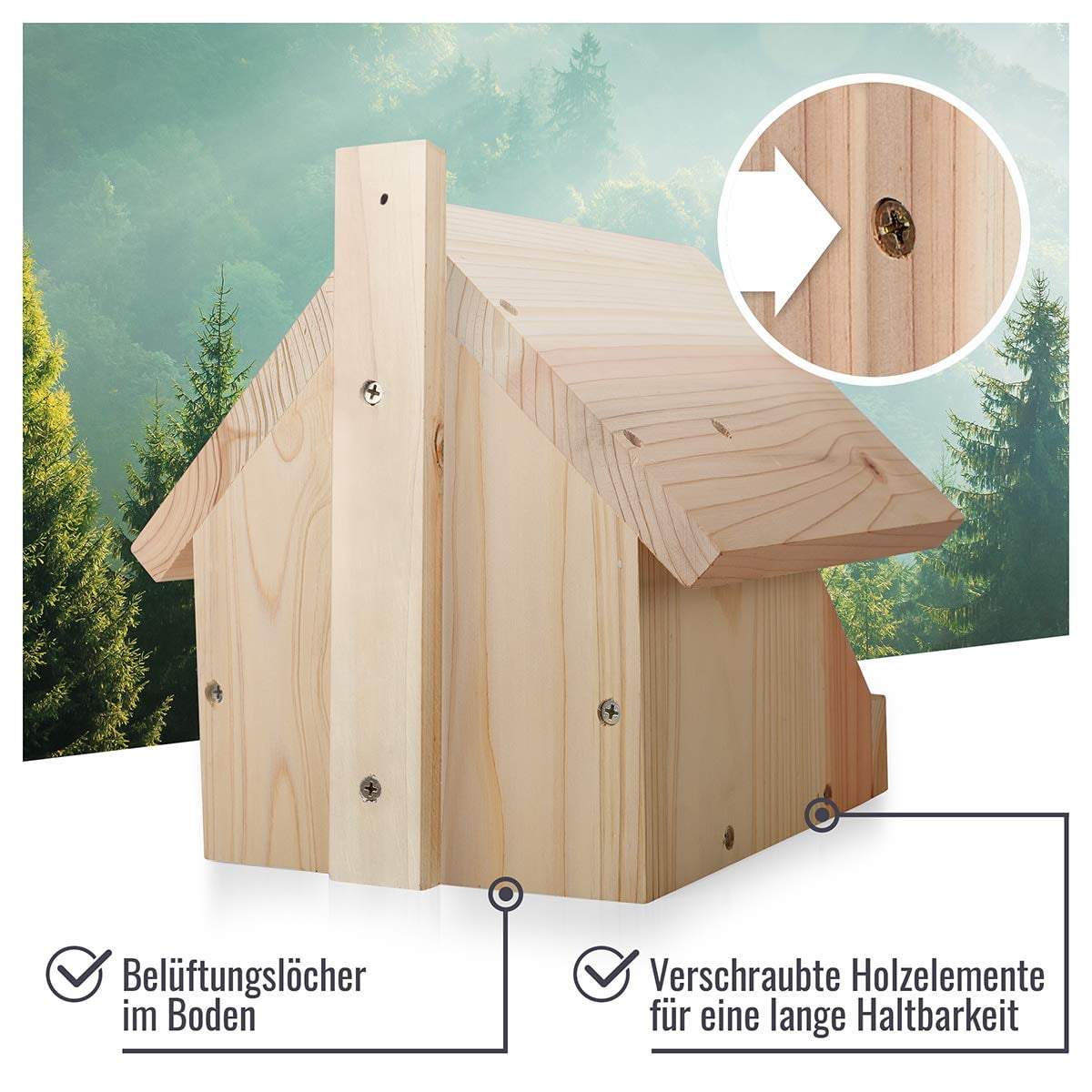 wildtier herz I Blackbird nest Box Made of Screwed Solid Wood - 10 x 11.5 x 11 in, Weatherproof & untreated, Aviary for Half-cave Breeders, Half-cave for Blackbirds, Robins & Co.