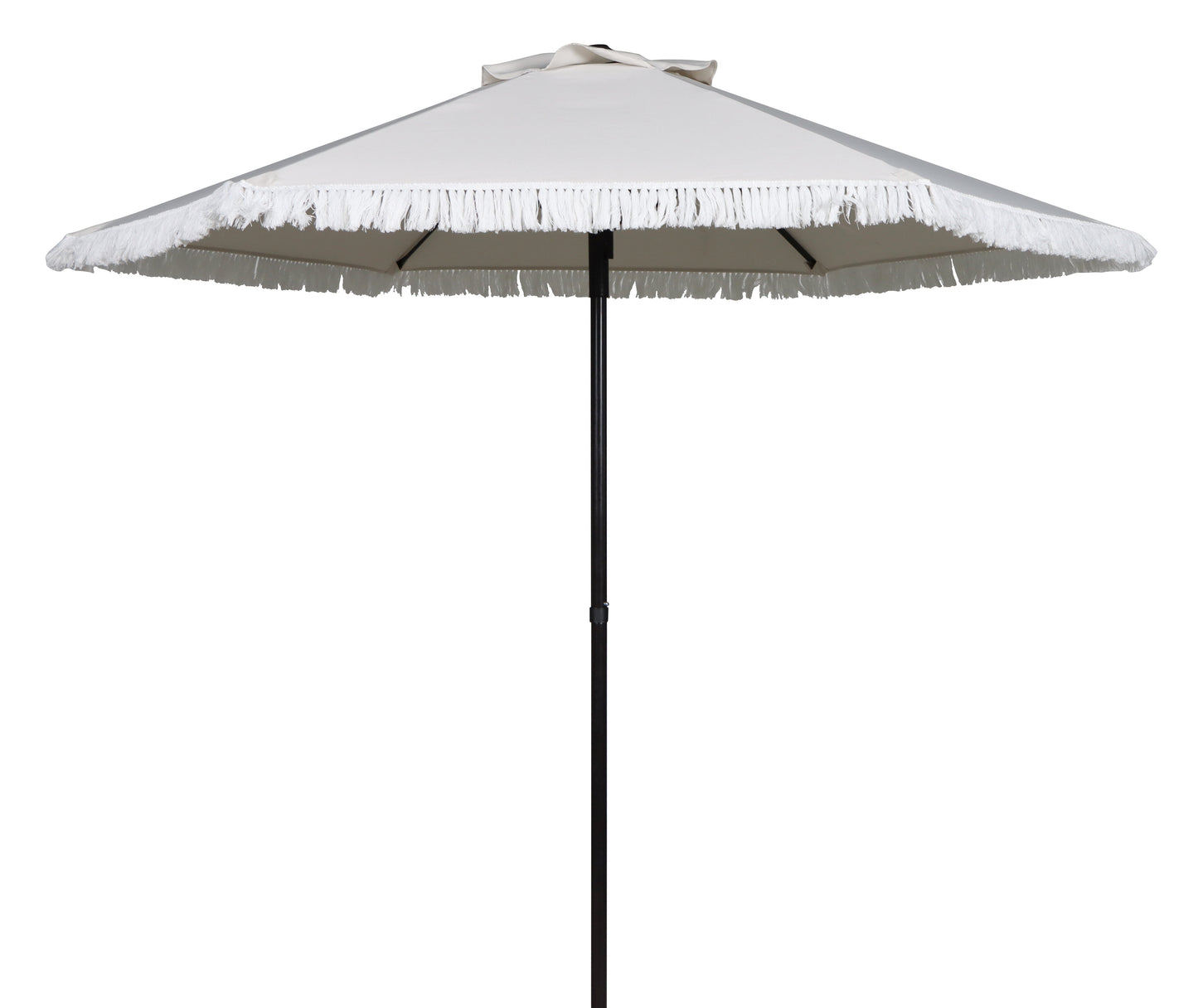 Better Homes & Gardens Outdoor 7.5' White Ventura Fringe Round Push-up Premium Patio Umbrella with Black Steel Pole