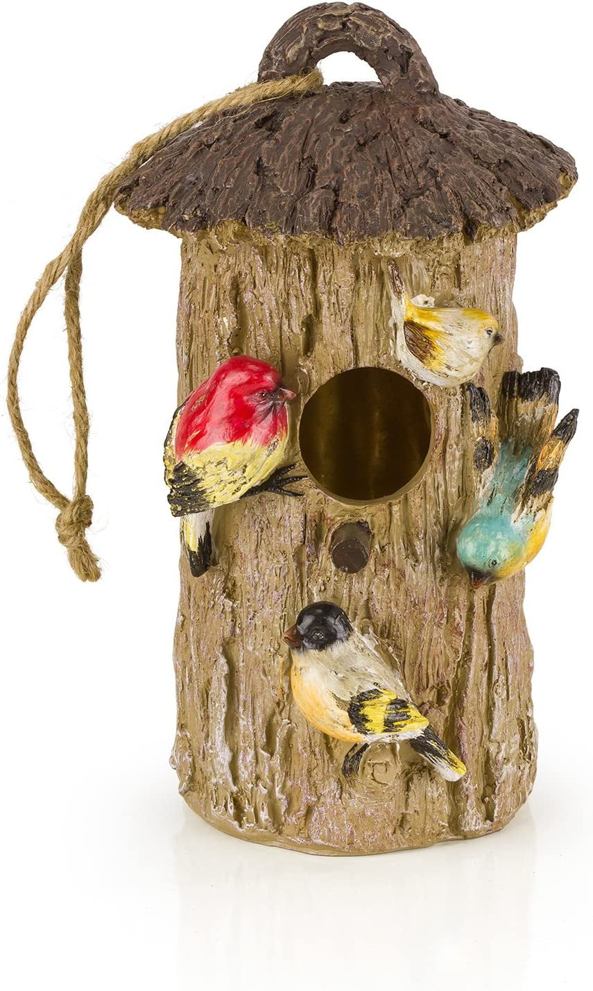 Dawhud Direct Oak Tree Decorative Birdhouse, Hand-Painted Polyresin Birdhouse for Garden