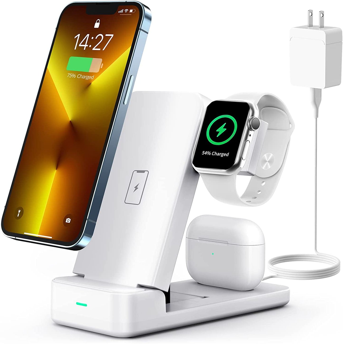 Wireless Charger, Qi-Certified 3 in 1 Fast Foldable Charging Stand Station Dock for Apple Watch Airpods for iPhone 14/13/12/11/Pro Max/12 Mini/11 Pro/XR/8 Plus