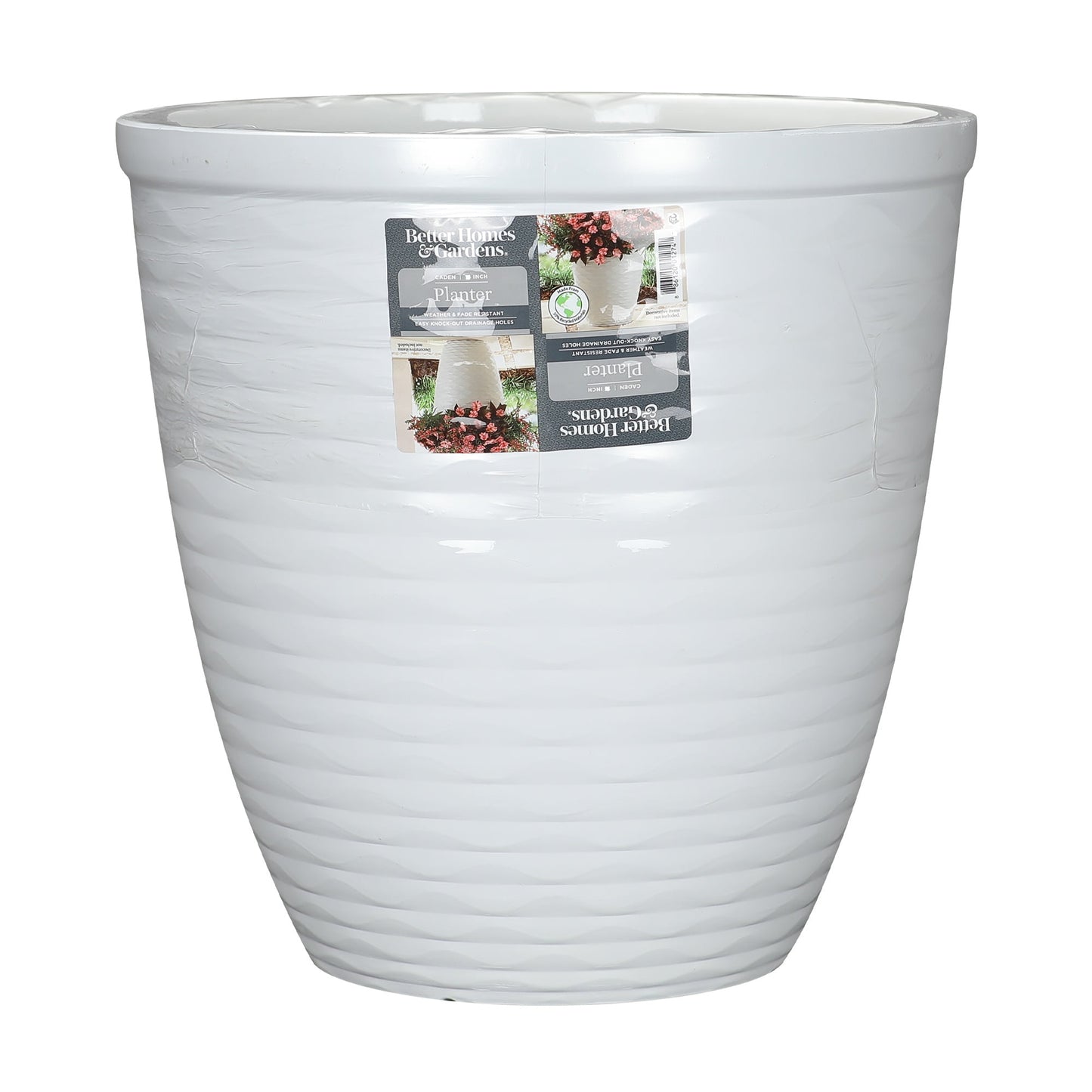 Better Homes & Gardens Caden White Recycled Resin Planter, 15.9in x 15.9in x 16in